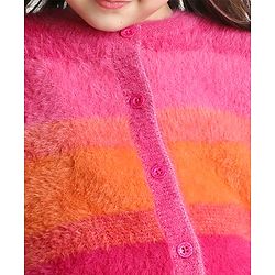 Babyhug Knitted Full Sleeves Striped Front Open Sweater- Multicolor
