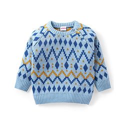 Babyhug Knitted Full Sleeves Pullover Sweater with Aztec Design - Multicolour