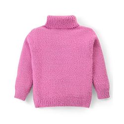 Babyhug Knit Full Sleeves Solid Colour Turtle Neck Sweater with Star Applique - Pink