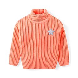 Babyhug Knit Full Sleeves Solid Colour Turtle Neck Sweater with Star Applique - Orange
