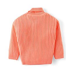 Babyhug Knit Full Sleeves Solid Colour Turtle Neck Sweater with Star Applique - Orange
