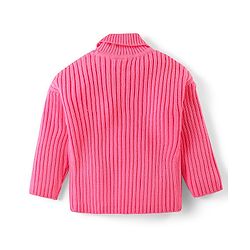 Babyhug Knit Full Sleeves Solid Colour Turtle Neck Sweater with Star Applique - Pink
