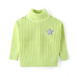 Babyhug Knit Full Sleeves Solid Colour Turtle Neck Sweater with Star Applique - Pink