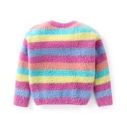Babyhug Knitted Full Sleeves Pullover Sweater with Striped & Floral Design - Multicolour
