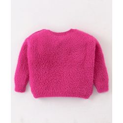 Babyhug Knitted Full Sleeves Pullover Sweater with Sequin Star Embroidery - Fuchsia