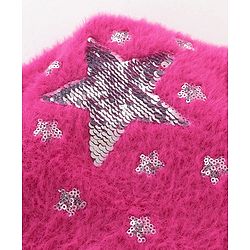 Babyhug Knitted Full Sleeves Pullover Sweater with Sequin Star Embroidery - Fuchsia