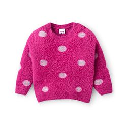 Babyhug Knitted Full Sleeves Pullover Sweater with Polka Dots Design - Fuschia