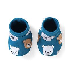 Babyhug 100% Cotton Bear Printed Mittens & Booties  - Navy Blue