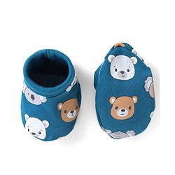 Babyhug 100% Cotton Bear Printed Mittens & Booties  - Navy Blue