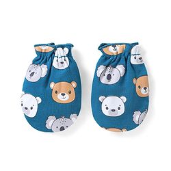 Babyhug 100% Cotton Bear Printed Mittens & Booties  - Navy Blue
