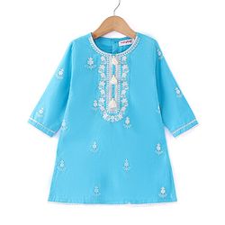 Babyhug Full Sleeves Cotton Woven Embroidered Kurta Gharara Set with Dupatta Tie & Dye Print - Blue & White