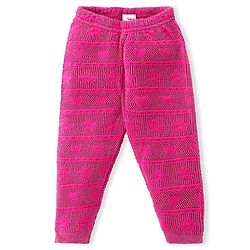 Babyhug Cable Knit Full Length Fleece & Woollen Pant Floral & Heart Design  - Pink