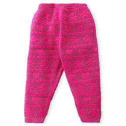 Babyhug Cable Knit Full Length Fleece & Woollen Pant Floral & Heart Design  - Pink