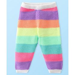 Babyhug Sweater Knit Fleece & Woollen Full Length Pyjama with Stripes - Multicolour