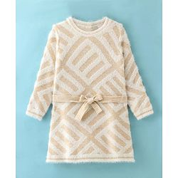 Babyhug Knitted Full Sleeves Designed Woollen Dress - White
