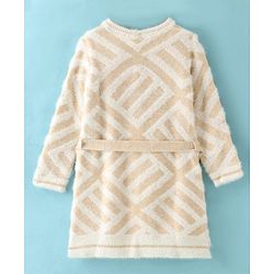 Babyhug Knitted Full Sleeves Designed Woollen Dress - White