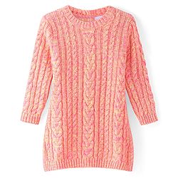 Babyhug Full Sleeves Cable Knit Woollen Dress - Light Peach