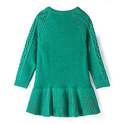 Babyhug Knit Full Raglan Sleeves Cable Knit Woolen Dress - Green