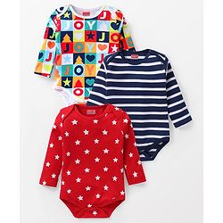Babyhug 100% Cotton Knit Full Sleeves Alphabet Print Onesies Pack of 3 - Multicolour