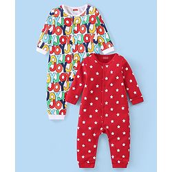 Babyhug 100% Cotton Knit Full Sleeves Romper Alphabet Print Pack of 2- Multicolor