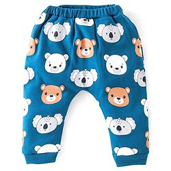 Babyhug 100% Cotton Onesies with Leggings and Cap Mittens Booties With Animals Print - Blue & Red