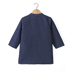 Babyhug Cotton Woven Cambric Full Sleeves Solid Denim Kurta Pyjama Set With Embroidery Detailing - Blue