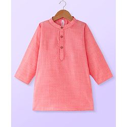 Babyhug Cambric Woven Full Sleeves Embroidered Kurta Pyjama Set - Coral