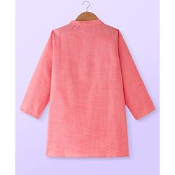 Babyhug Cambric Woven Full Sleeves Embroidered Kurta Pyjama Set - Coral