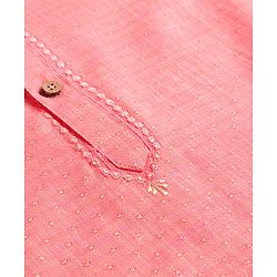 Babyhug Cambric Woven Full Sleeves Embroidered Kurta Pyjama Set - Coral
