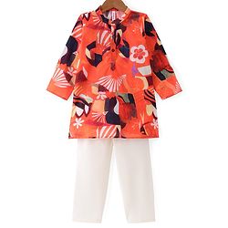 Babyhug Cambric Woven Full Sleeves Kurta Pyjama Set Floral Print - Red