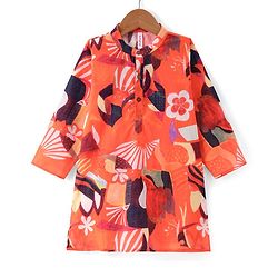 Babyhug Cambric Woven Full Sleeves Kurta Pyjama Set Floral Print - Red