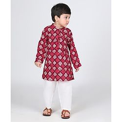 Babyhug Cambric Full Sleeves Printed Kurta Pyjama Set - Maroon