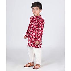 Babyhug Cambric Full Sleeves Printed Kurta Pyjama Set - Maroon