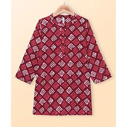 Babyhug Cambric Full Sleeves Printed Kurta Pyjama Set - Maroon