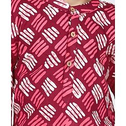 Babyhug Cambric Full Sleeves Printed Kurta Pyjama Set - Maroon