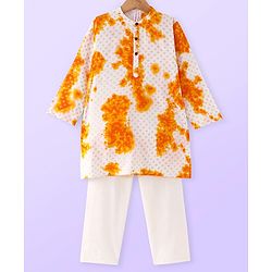 Babyhug Cotton Woven Full Sleeves Foil Printed Tie & Dye Kurta Pyjama Set - Yellow
