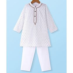 Babyhug Cambric Woven Full Sleeves Embroidered Kurta & Pyjama Set - Off White