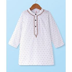 Babyhug Cambric Woven Full Sleeves Embroidered Kurta & Pyjama Set - Off White
