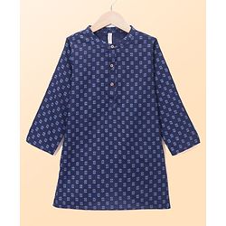 Babyhug Cabric Woven Full Sleeves Floral Printed Kurta & Pyjama Set - Navy Blue