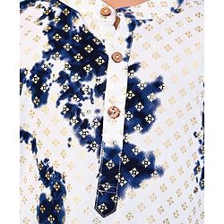 Babyhug Cotton Woven Cambric Full Sleeves Foil Printed Tie and Dye Kurta Pyjama Set - White & Navy