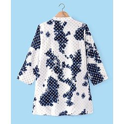 Babyhug Cotton Woven Cambric Full Sleeves Foil Printed Tie and Dye Kurta Pyjama Set - White & Navy