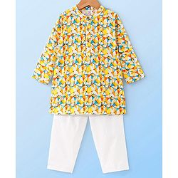 Babyhug Cambric Woven Full Sleeves  Kurta Pyjama Set with Abstract Print - Yellow