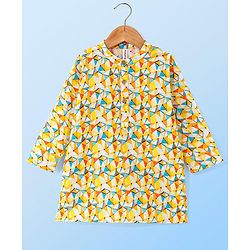 Babyhug Cambric Woven Full Sleeves  Kurta Pyjama Set with Abstract Print - Yellow