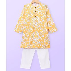Babyhug Cotton Woven Cambric Full Sleeves Kurta Pyjama Set Geometric Print - Yellow