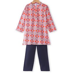 Babyhug Cotton Woven Cambric Full Sleeves Kurta Pyjama Set Square Print - Pink