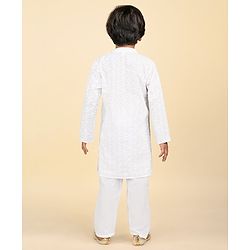 Babyhug Cotton Woven Cambric Embroidered Full Sleeves Kurta & Pyjama Set - White