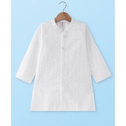 Babyhug Cotton Woven Cambric Embroidered Full Sleeves Kurta & Pyjama Set - White