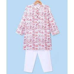 Babyhug Cambric Woven Full Sleeves Embroidered Printed  Kurta & Pyjama Set - Multicolour