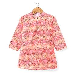 Babyhug Cambric Woven Full Sleeves Floral Embroidered Kurta Pyjama Set - Peach