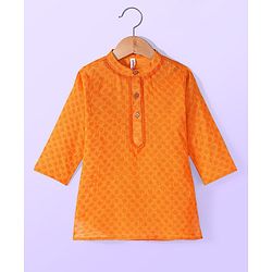 Babyhug Cambric  Dobby Full Sleeves Kurta Pyjama Set - Orange